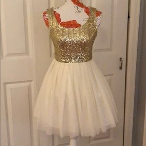 Worn once for Christmas. Gold and Cream Dress